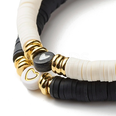 Heart Pattern Beads Stretch Bracelets Set for Women BJEW-JB07158-1