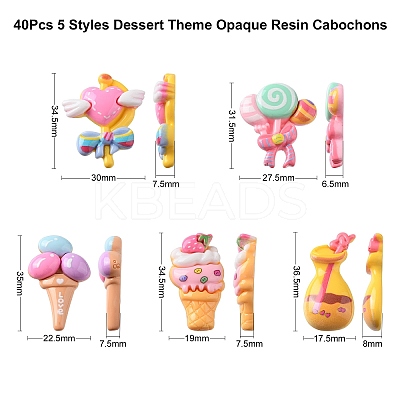 40Pcs 5 Styles Dessert Theme Opaque Resin Cabochons RESI-CJ0003-03-1