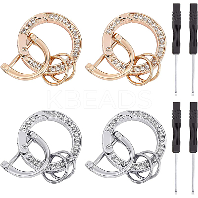 2 Sets 2 Colors  Zinc Alloy Crystal Rhinestone Spring Gate Rings ALRI-BC0001-02-1