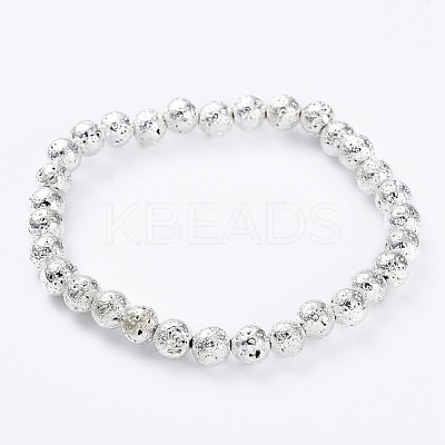 Electroplated Natural Lava Rock Beads Stretch Bracelets BJEW-G623-01S-6mm-1
