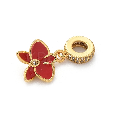 Brass Micro Pave Clear Cubic Zirconia Flower European Dangle Charms KK-C086-03G-02-1