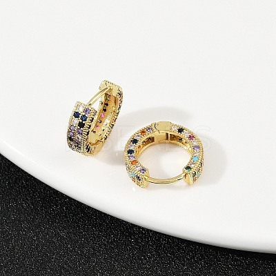 Brass Micro Pave Colorful Cubic Zirconia Hoop Earrings EJEW-S277-09G-B-1