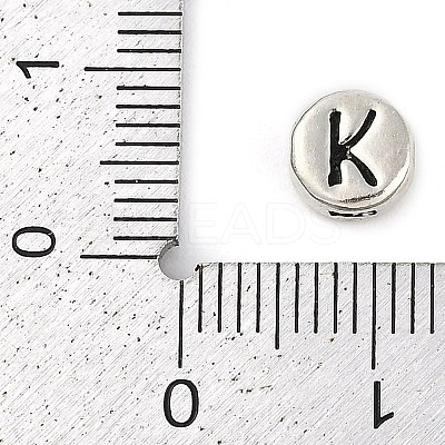 925 Sterling Silver Flat Round with Letter Beads STER-G044-01AS-K-1