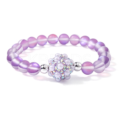 Frosted Round Synthetic Moonstone Beaded Bracelets BJEW-JB09469-1