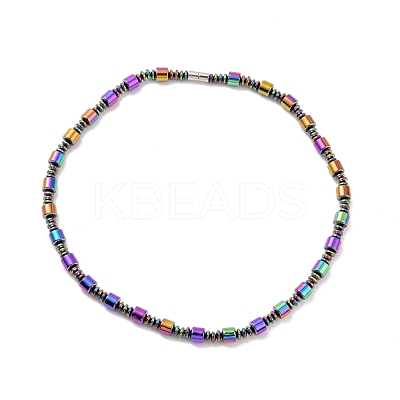 Synthetic Hematite & Brass Column Beaded Necklace Bracelet with Magnetic Clasps SJEW-G079-01D-1