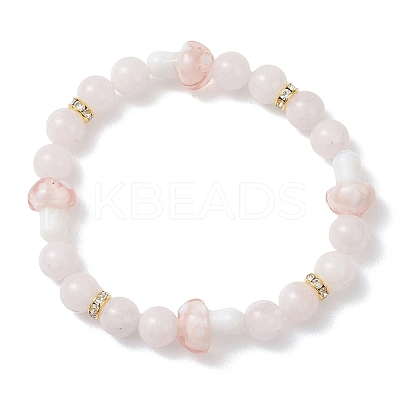 Natural Madagascar Rose Quartz & Lampwork Beads Stretch Bracelets for Women BJEW-JB13317-02-1