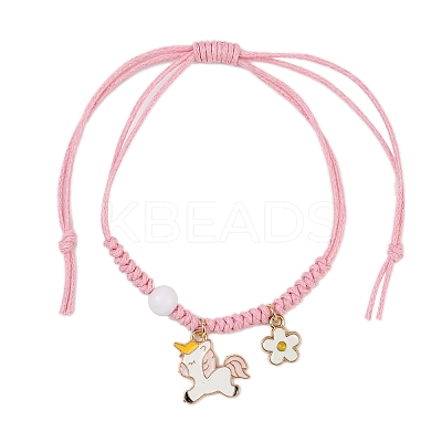 Flower & Unicorn Alloy Enamel Charm Bracelets BJEW-JB11696-03-1