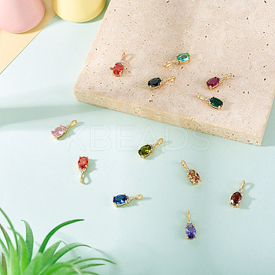 11Pcs 11 Colors Brass Micro Pave Cubic Zirconia Pendants KK-TA0001-97-1