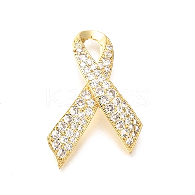 Silk Ribbon Brass Micro Pave Clear Cubic Zirconia Brooches KK-M312-23G-1