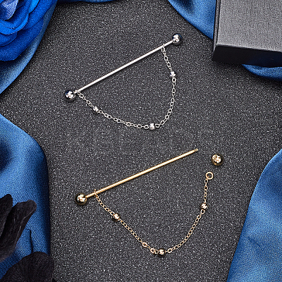 2Pcs 2 Colors Brass Hanging Chain Brooches FIND-GF0006-86-1