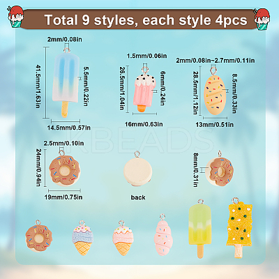36Pcs 9 Styles Opaque Resin Pendants RESI-SC0002-48-1