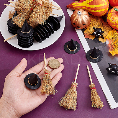 20Pcs Halloween Wood Mini Broom DJEW-ME0001-07-1