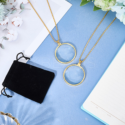 2Pcs Flat Round 5X Magnifying Glass Pendant Necklaces NJEW-SP0001-03G-1