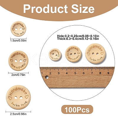100Pcs 5 Styles Wooden Buttons BUTT-YW0001-03-1