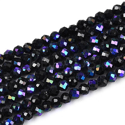 AB Color Plated Natural Black Spinel Beads Strands G-T144-A07-03-1
