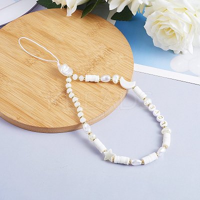 Moon & Star & Disc Beaded Chain Mobile Strap HJEW-SW00020-02-1