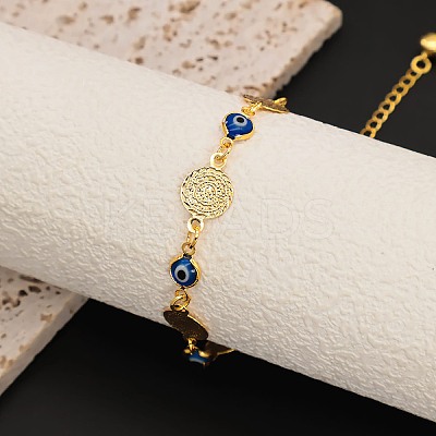 Vintage Beach Brass Coin Blue Evil Eye Link Chain Anklets for Women MD8802-1