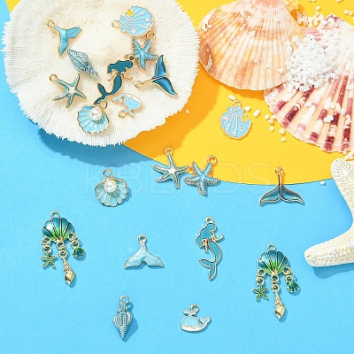 20Pcs 10 Styles Ocean Theme Alloy with Enamel Pendants FIND-YW0012-73-1