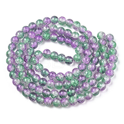 Two-Tone Crackle Baking Paint Transparent Glass Beads Strands X-CCG-T004-8mm-02-1
