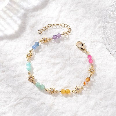 Natural Mixed Gemstone Beaded Link Chain Bracelets BJEW-JB12629-1