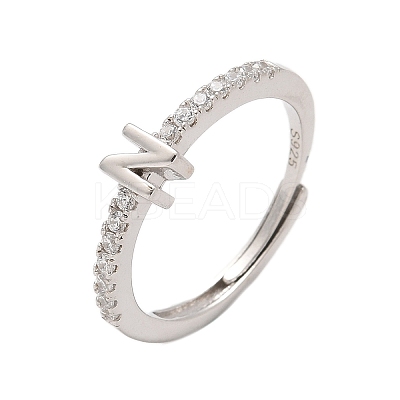 S925 Sterling Silver Adjustable Letter Rings for Women RJEW-M068-01P-N-1