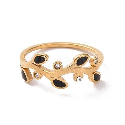 Crystal Rhinestone Leaf Finger Ring with Enamel RJEW-D120-20B-G-1