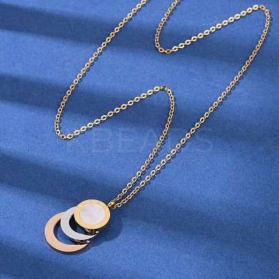 304 Stainless Steel Roman Numeral 3 Ring Pendant Necklaces NJEW-V001-06P-01-1