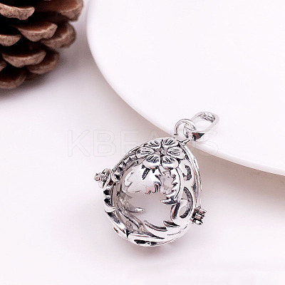 Tibetan Style Brass Bead Cage Pendants BECA-PW0001-08C-1