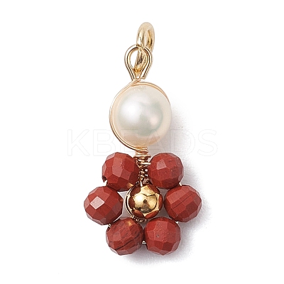 12Pcs 12 Styles Natural Mixed Gemstone Faceted Round Coppwer Wire Wrapped Pendants PALLOY-JF02911-1