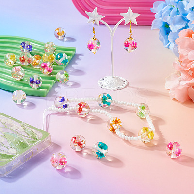 18Pcs 9 Colors Transparent Resin Inner Dried Flower Beads RESI-TA0003-29-1