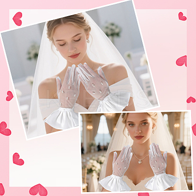 Polyester Bride's Lace Gloves AJEW-WH20120-23F-1