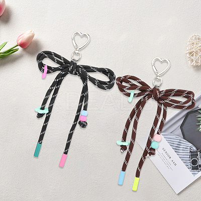2Pcs 2 Colors Acrylic & Polyester Bowknot Pendant Decorations HJEW-GF0001-61-1