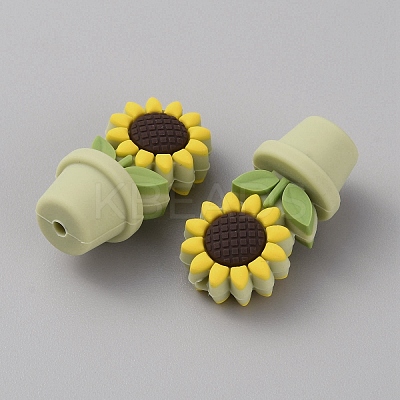 Sunflower Flowerpot Food Grade Eco-Friendly Silicone Beads SIL-TAC0002-20H-1
