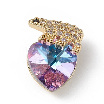 Real 18K Gold Plated Rack Plating Brass Micro Pave Clear Cubic Zirconia Pendants KK-C015-06G-03-1