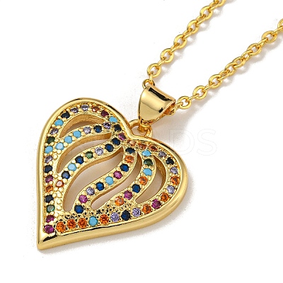 Brass Micro Pave Colorful Cubic Zirconia Peach Heart Pendant Necklaces for Women LS-NJEW-Q346-01G-01-1