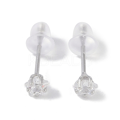 Rhodium Plated Star 999 Fine Silver Cubic Zirconia Stud Earrings for Women LS-EJEW-S215-21P-1