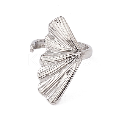304 Stainless Steel Shell Shape Cuff Ring for Women RJEW-C045-25P-1