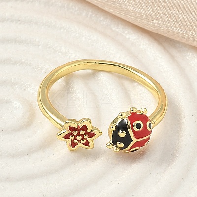Brass Enamel Cuff Rings for Women RJEW-F196-02A-G-1