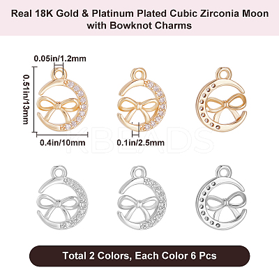 12Pcs 2 Colors Brass Micro Pave Cubic Zirconia Charms KK-BBC0014-88-1