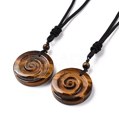 Adjustable Natural Tiger Eye Vortex Pendant Necklace with Nylon Cord for Women NJEW-L171-05C-1