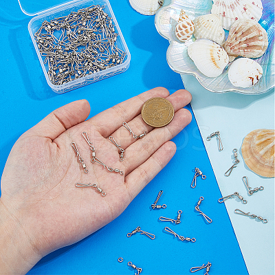 100Pcs Brass with Stainless Steel Fishing Fishhook Connector Clasp FIND-FH0010-48P-1