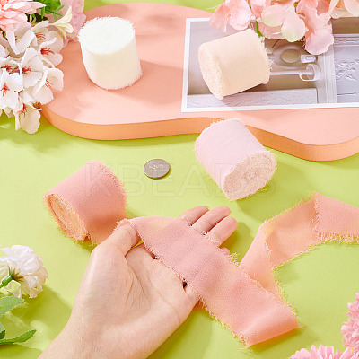 4 Rolls 4 Colors Frayed Polyester Ribbon OCOR-TA0002-87B-1