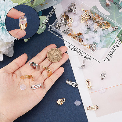 24Pcs 4 Style 304 Stainless Steel Flat Round Clip-on Earring Settings STAS-BBC0002-60-1