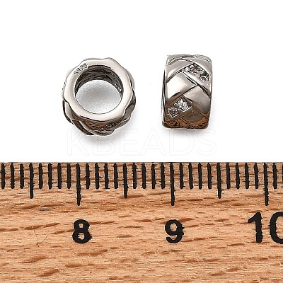 Brass Micro Pave Clear Cubic Zirconia European Beads KK-Z126-08P-1