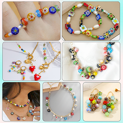 3 Strands Handmade Millefiori Glass Round Bead Strands LAMP-LT0001-16D-1