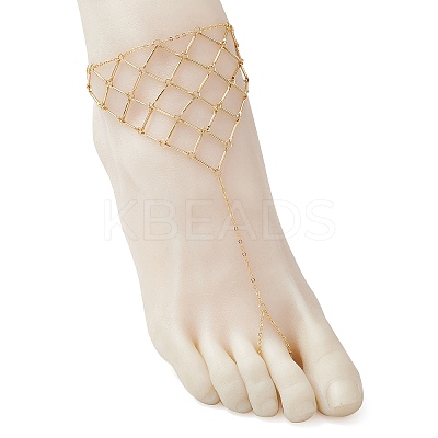 304 Stainless Steel Bar Link Triangle Mesh Toe Ring Anklets for Women AJEW-AN00664-1