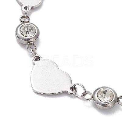 Stainless Steel Heart Link Chain Bracelet with Cubic Zirconia BJEW-JB10170-1