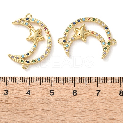 Rack Plating Brass Colorful Cubic Zirconia Moon Star Connector Charms KK-C084-21G-1