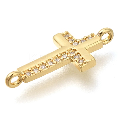 Brass Pave Clear Cubic Zirconia Connector Charms KK-M101-02G-G01-1