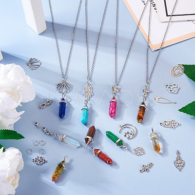 DIY Natural & Synthetic Mixed Gemstone Bullet Pendant Necklace Making Kit DIY-TA0004-91-1